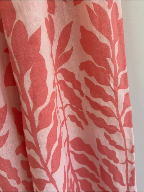 Wide-Leg 💯 Linen Floral Print Pants - cream & Orange, size Medium - Picture 5 of 6